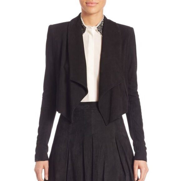 Alice + Olivia Harvey Shawl Collar Suede Jacket Black Medium NWT $898 - Picture 1 of 6